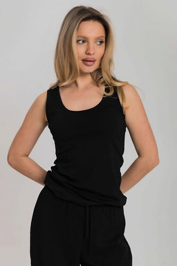 Майка из кулирки с лайкрой М326013а чёрный - Елена фото 4