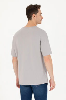 Erkek Gri Oversize Bisiklet Yaka Ti__rt