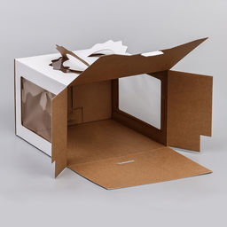 Цена за 5 шт. Коробка под торт 3 окна, с ручками, белая, 28×28×20 см