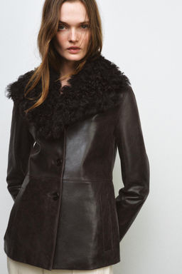 LEATHER JACKET WITH SHEEPSKIN COLLAR ZW COLLECTION LIMITED EDITION - Zara фото 9