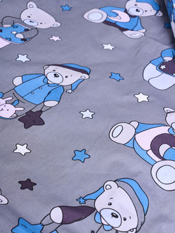 Постельное белье детское поплин с простыней на резинке - Мишки, цвет синий 145*112; 80*160*20; 40*60