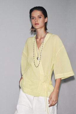 ZW COLLECTION STRIPED KIMONO WITH TIES - Zara фото 2