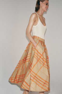 FALDA CAPA CUADROS ZW COLLECTION / Beige - Zara фото 2