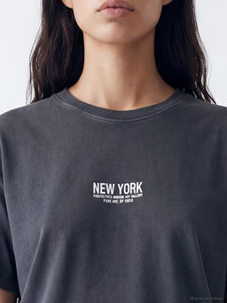 New York Bask?l? Oversize Kad?n Ti??rt