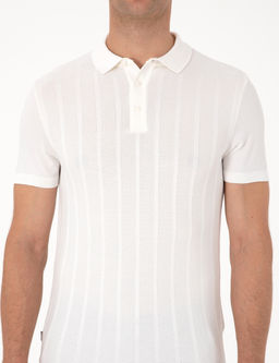 Ekru Slim Fit Polo Yaka D__meli Triko Ti__rt
