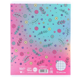 Цена за 20 шт. Тетрадь в клетку 18 листов, 5 видов МИКС, обложка мелованный картон, «Минни Маус и единорог»