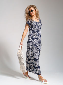 643 Платье "Цветы/т.синий"