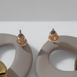 Серьги пластик Цепь 2 звена, цвет бежевый в золоте - Queen fair фото 3