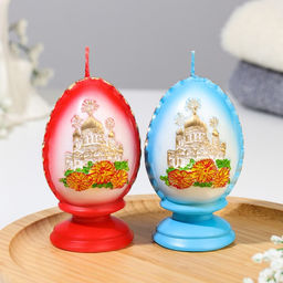 Свеча фигурная малая Пасхальное яйцо с храмом, 5,5х9 см, 95 гр МИКС - Simaland фото 7