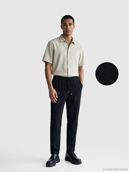 Regular Fit Keten G?r?n?ml? Erkek Pantolon