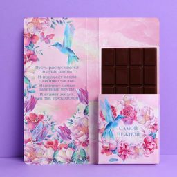 Цена за 10 шт. Открытка с местом под шоколадку Самой нежной на 8 марта