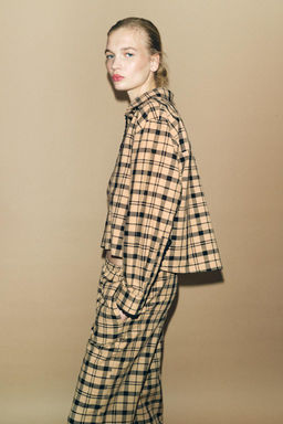 CHECKED CROPPED PYJAMA SHIRT - Zara фото 3