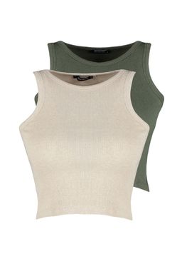 Haki-Bej 2li Paket Fitted/Vucuda Oturan Crop Halter Yaka Fitilli Esnek Orme Atlet TWOSS21AL0058