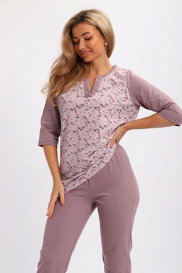 Пижама с брюками футер с начёсом (01059, кофе)