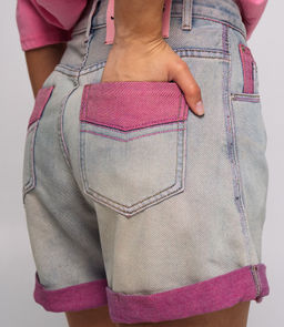 Джинсовые шорты #КТ6287, голубой,розовый