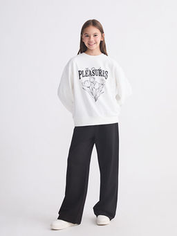 Bisiklet Yaka Bask?l? K?z ?ocuk Sweatshirt