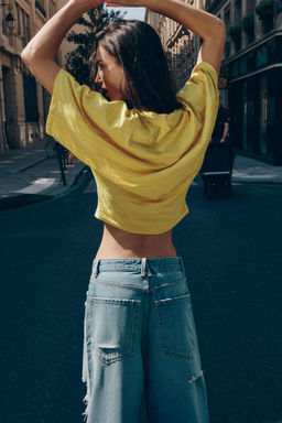 CAMISETA RAYAS ALGOD?N Y LINO / Amarillo - Zara фото 4
