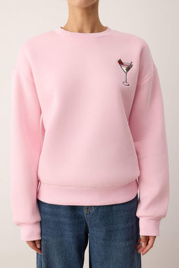 Ac?k Pembe Animal Nak?sl? Regular/Normal Kal?p Kal?n Ici Polarl? Orme Sweatshirt TWOAW24SW00196