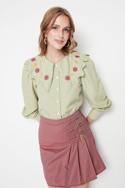 TRENDYOLMILLA Yesil Nak?s Detayl? Gofre Kumas Regular Normal Kal?p Dokuma Gomlek TWOSS21GO0232  фото 2