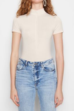 Tas Fermuarl? Dik Yaka Fermuarl? K?sa Kollu Esnek C?tc?tl? Orme Body TWOAW21BD0009