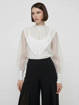 Блузка из органзы со съемным воротником OD-930-1 синий