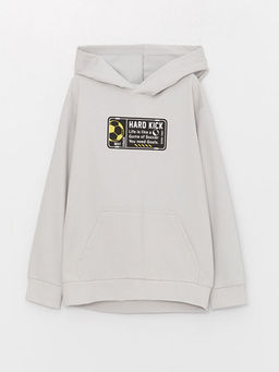 Bask?l? Uzun Kollu Erkek ?ocuk Hoodie