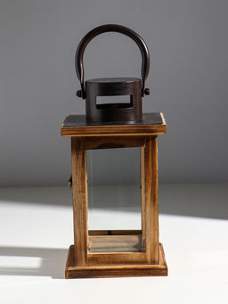 Деревянный подсвечник на 1 свечу «Фонарь», серо-коричневый, 11.5×11.5×22.5 см