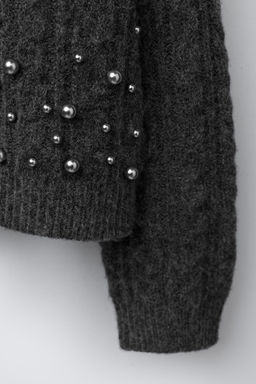 CABLE-KNIT CARDIGAN WITH FAUX PEARLS - Zara фото 4