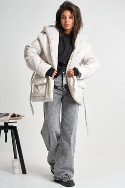 Куртка утепленная со съемным капюшоном жемчужная