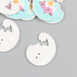 Цена за 2 шт. Пуговицы дерево для творчества 2 прокола «Мишка на месяце», набор 15 шт., 2.8×3.4 см