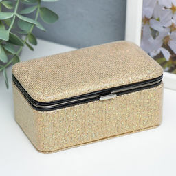 Шкатулка кожзам для украшений Мелкие квадратики. Чёрное серебро 6х7х12 см - Simaland фото 2