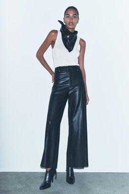 ZW COLLECTION LEATHER EFFECT WIDE LEG TROUSERS - Zara фото 6