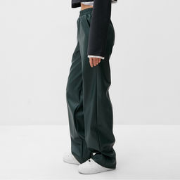 Брюки женские кожаные MIST Base, размер 48, зелёные