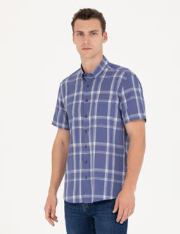 Рубашка Pierre Cardin Regular Fit темно-синяя с коротким рукавом