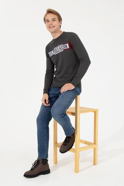 U. S. Polo Assn Мужской трикотаж антрацитового меланжевого цвета с круглым вырезом - U.s. polo assn фото 3