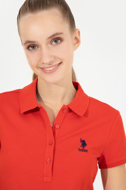 Футболка U.S. Polo Assn базовая поло красная из хлопка с эластаном  фото 15