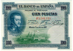 Банкнота 100 песет 1925 года Испания (Гашение)