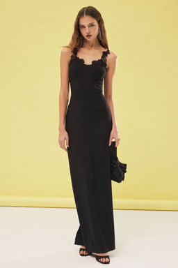 TRENDYOLMILLA Siyah Vucuda Oturan Dantel Detayl? Dokuma Uzun S?k Abiye Elbise TPRSS25AE00037  фото 2