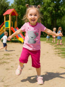 Костюм детский розовый/темная малина принт мишка 7057п (80, 52)