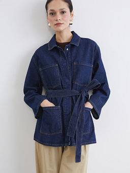 G?mlek Yaka Kad?n Jean Ceket