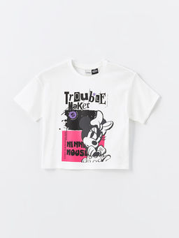 Bisiklet Yaka Minnie Mouse Bask?l? K?sa Kollu K?z ?ocuk Ti??rt