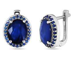 Серьги, 2 сапфир корунд овал 8х10 мм/6.53 ct , наносапфир, Вираж