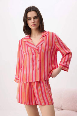 K?rm?z?-Cok Renkli More Sustainable Cizgili Viskon Dokuma Pijama Tak?m? THMSS26PT00145