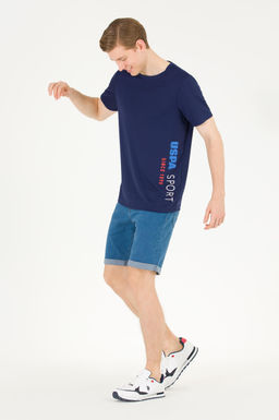 Мужская темно-синяя футболка с круглым вырезом