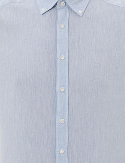 Голубая рубашка узкого кроя с коротким рукавом из смесового льна - Cacharel фото 6