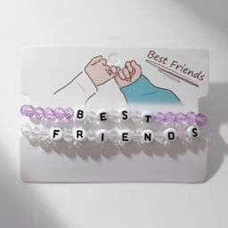 Браслеты парные Неразлучники бусины, best friends, бело-сиреневые, d=6 см