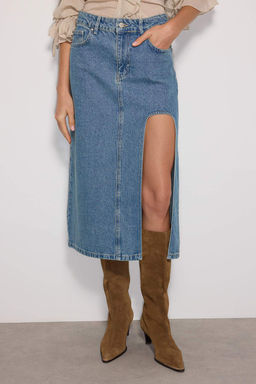 TRENDYOLMILLA Mavi Y?rtmacl? Midi Denim Etek TWOAW24ET00086 фото 11