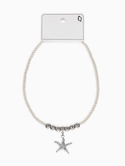 Кулон на жгуте текстильном "Морская звезда", цвет бело-серебристый