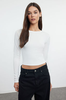 Trendyolmilla Siyah-Ekru Ikili Paket Crop/K?sa Fitted/Vucuda Oturan Orme Bluz TWOAW25BZ00061 фото 7