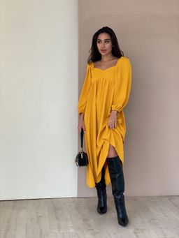 Платье-миди с пышными рукавами в цвете манго - Martichelli фото 21